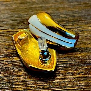 Vintage Gold/ White Enamel Earrings